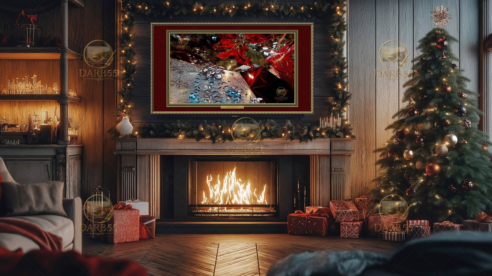 Crimson Christmas, a DARB55 painting on a TV