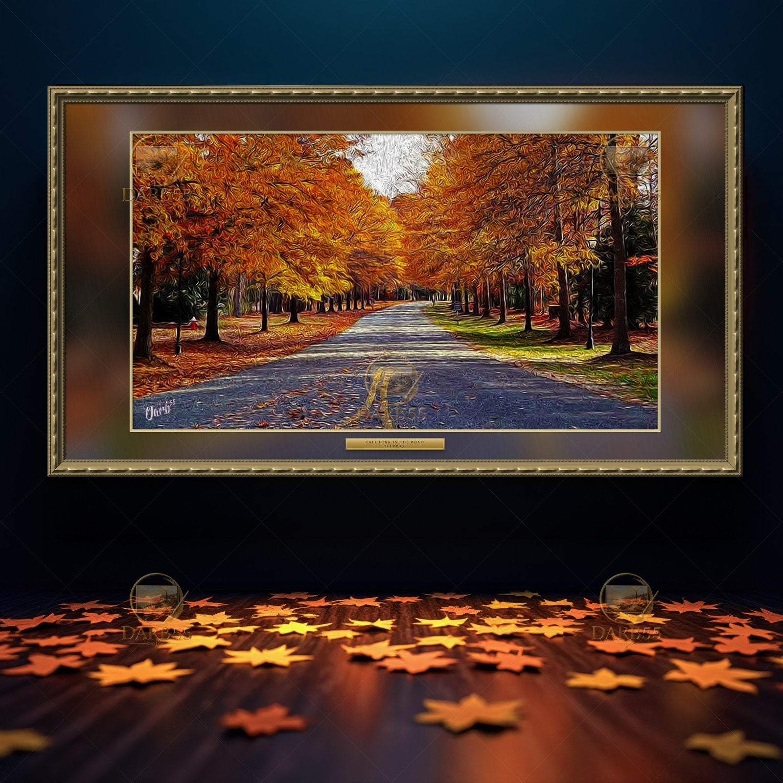 Fall Fork In The Road, a DARB55 painting on a TV