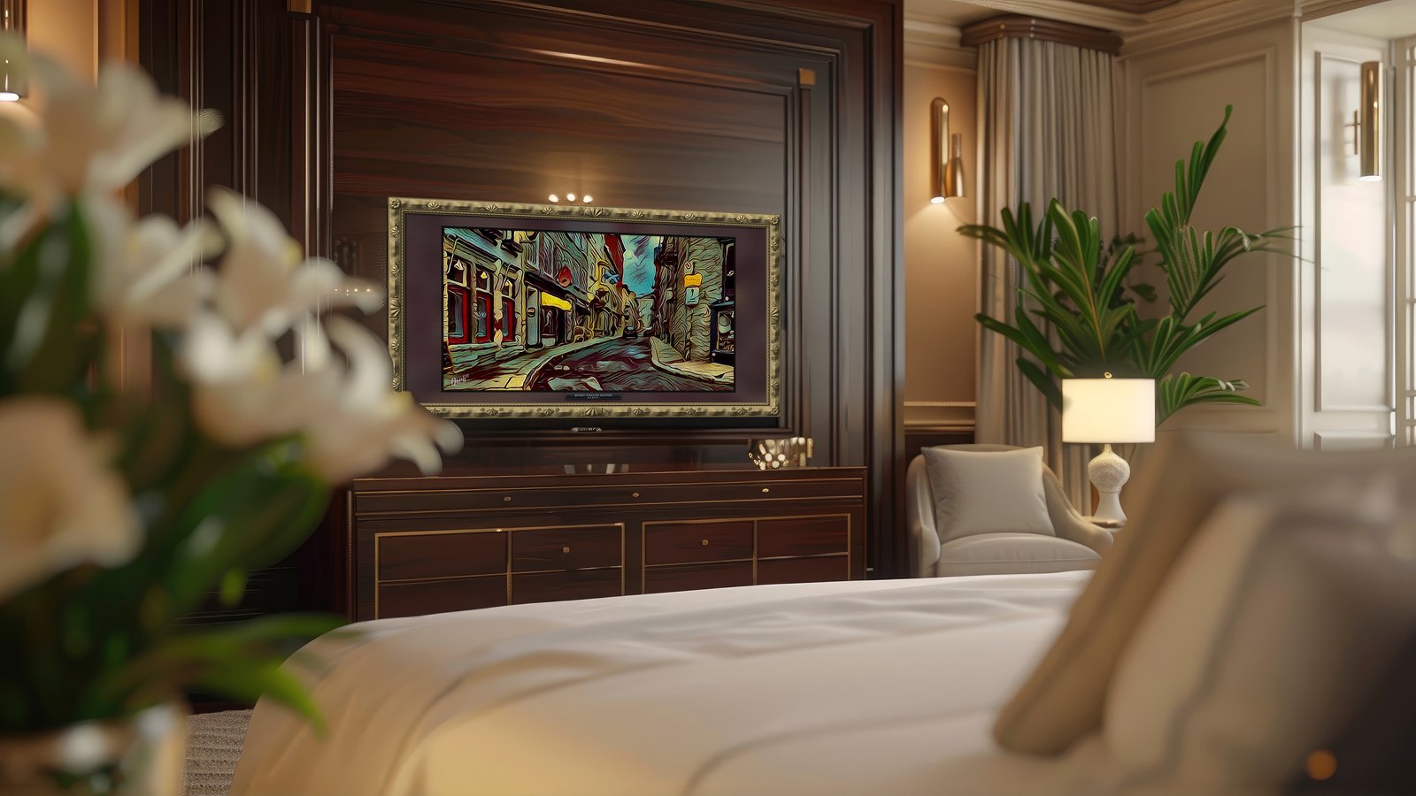 Quebec Cobblestones on the TV in a luxury hotel suite